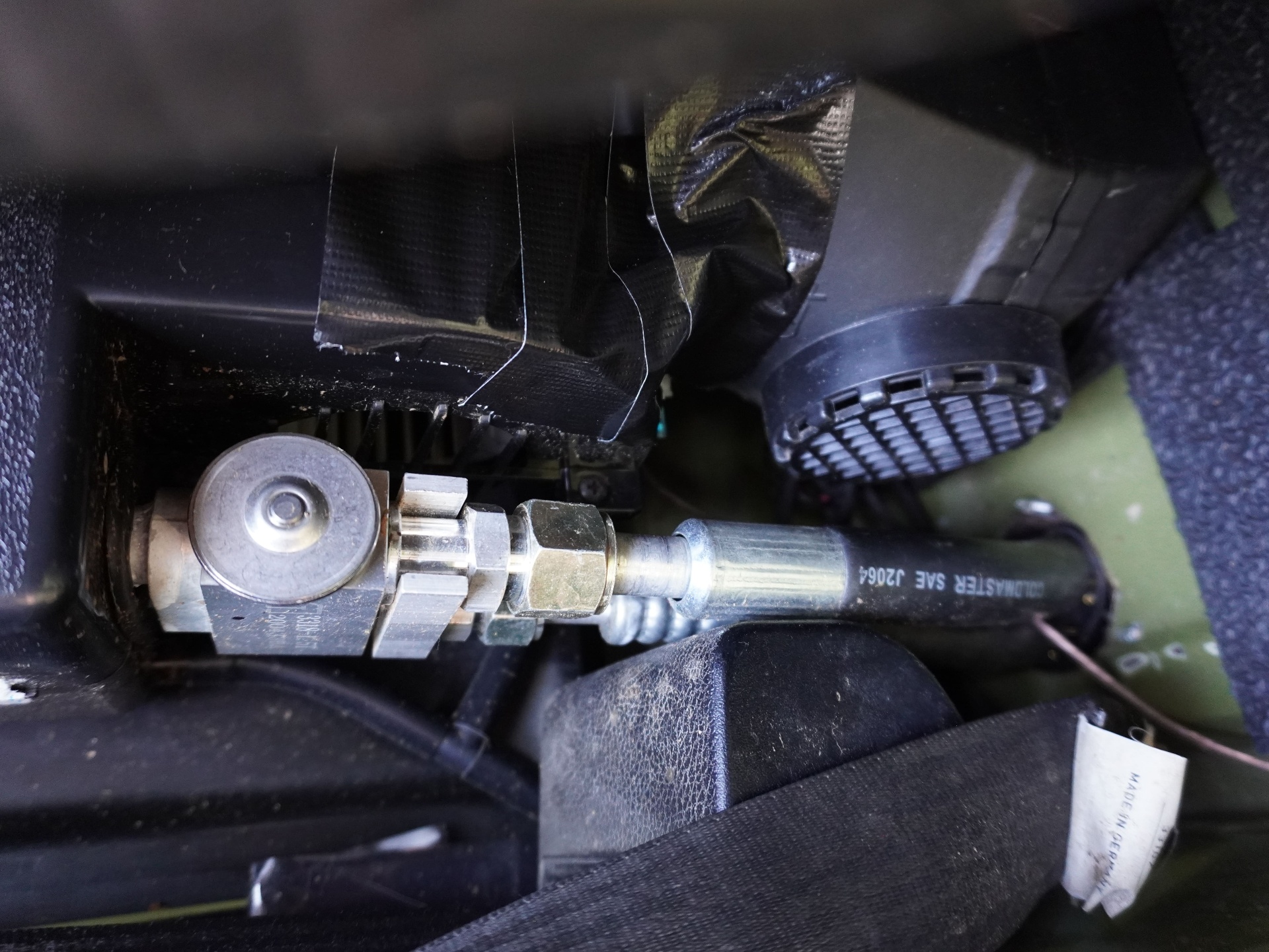 Coldmaster A/C hose and service port, engine bay